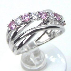NEW Sterling SILVER Pink bypass Ring